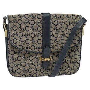 Authentic CELINE C Sulky Shoulder Bag Canvas Navy Gold